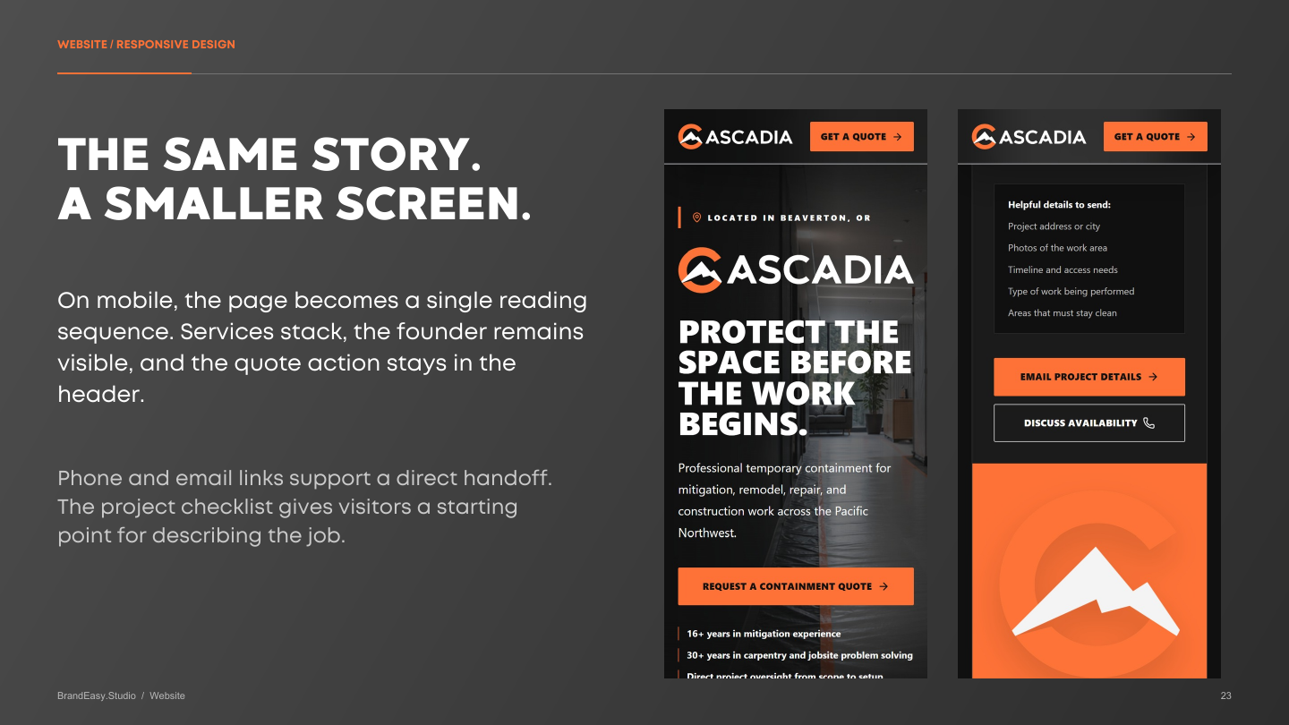 Cascadia mobile website design
